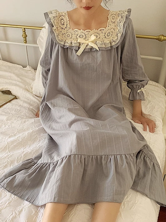 Vintage Lace Blue Cotton Nightgown