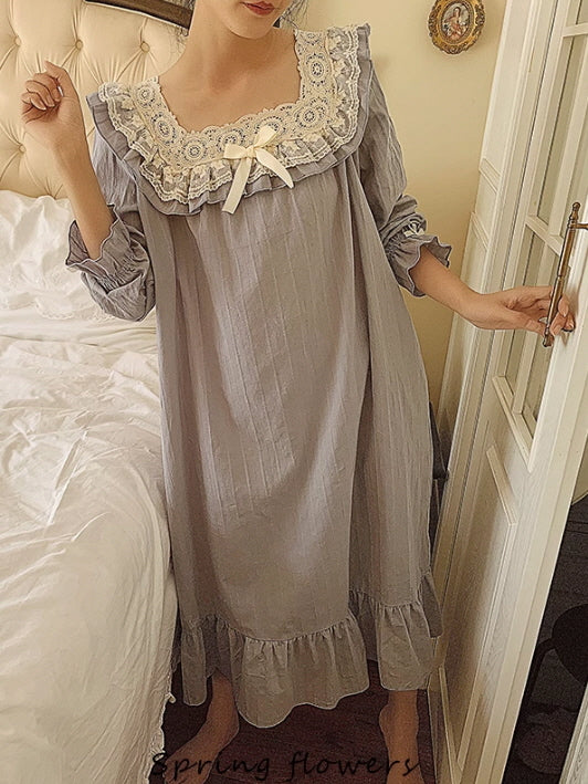 Vintage Lace Blue Cotton Nightgown