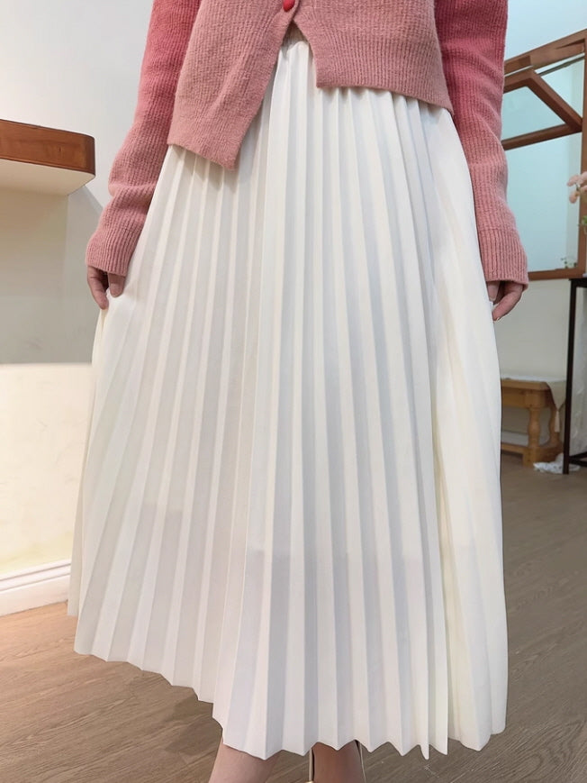 Classic Pleated Autumn White Skirt