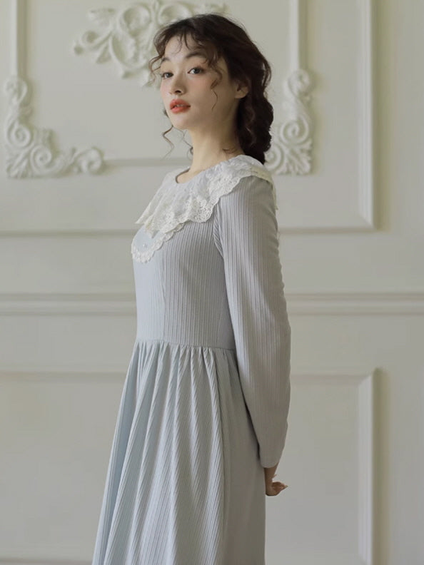 Powder Blue Lace Collar Knit Dress