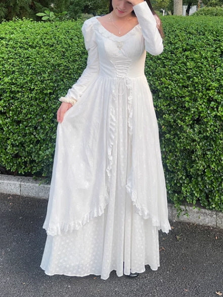 Princess Lace Vintage White Long Dress