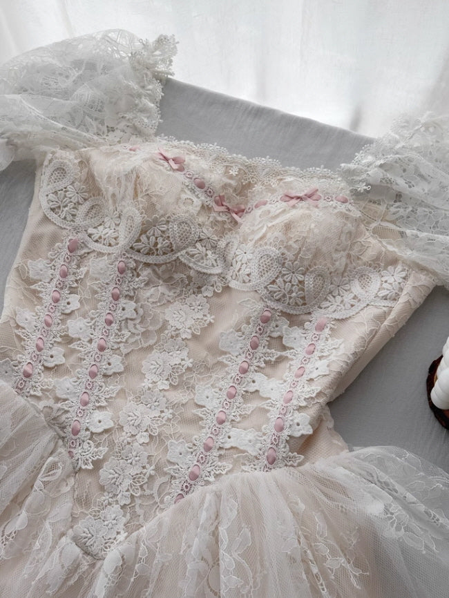 Soft Ivory Vintage Lace Princess Gown