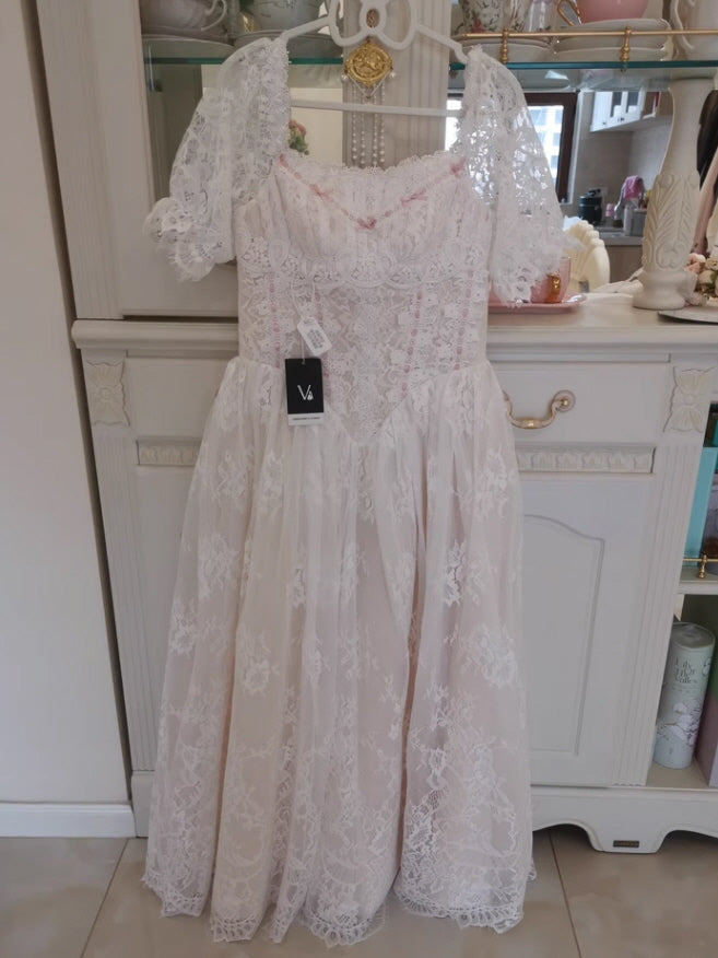 Soft Ivory Vintage Lace Princess Gown