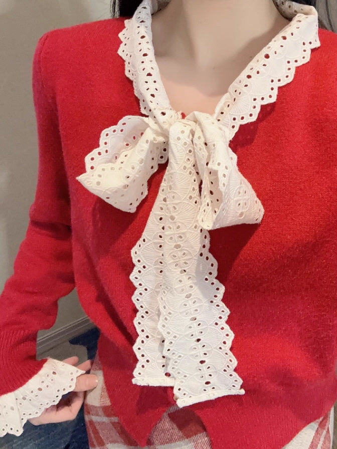 Ruby Bow Lace Sweater