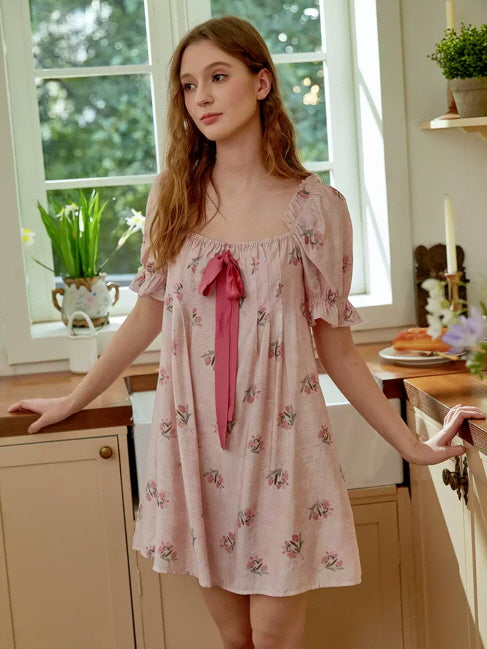 Floral Pink Bow Nightgown