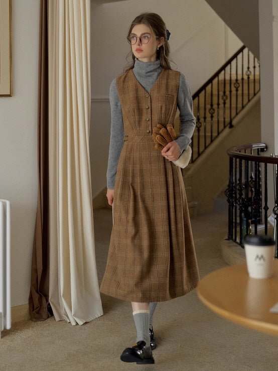 Timeless Plaid Wool Blend Vintage Dress