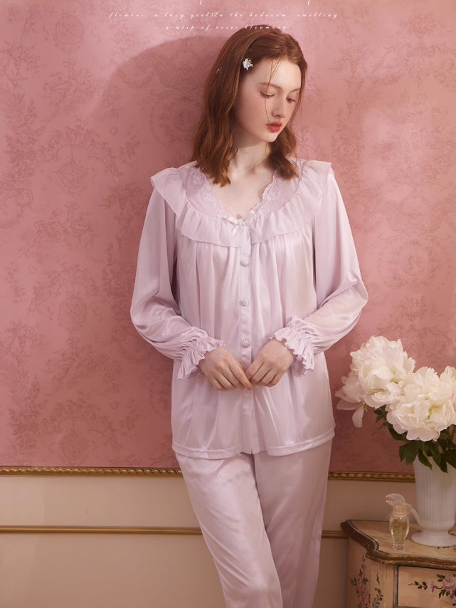 Vintage Rose Satin Pajama Set