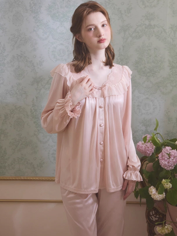 Vintage Rose Satin Pajama Set