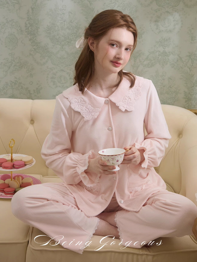 Velvet Petal Collar Loungewear Set