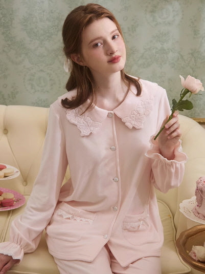 Velvet Petal Collar Loungewear Set