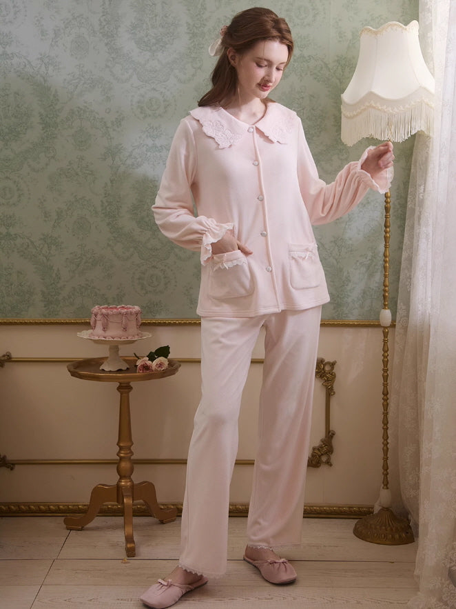 Velvet Petal Collar Loungewear Set