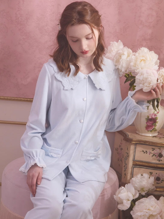 Velvet Petal Collar Loungewear Set