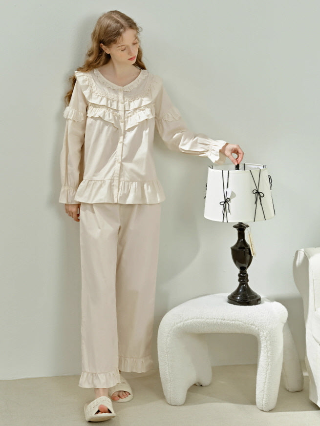 Vintage Cotton Ruffle Pajama Set