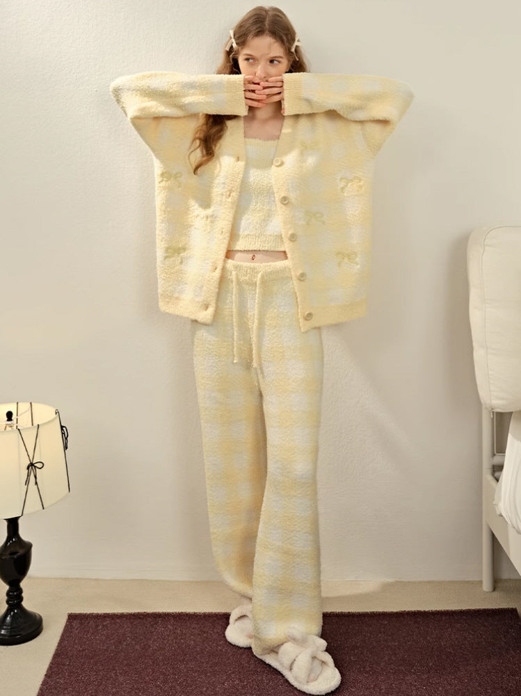 Yellow Gingham 3-Piece Cozy Lounge Set