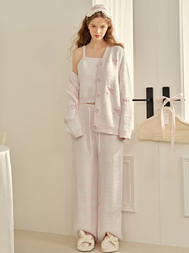 Pink Bow Checkered 3-Piece Loungewear Set