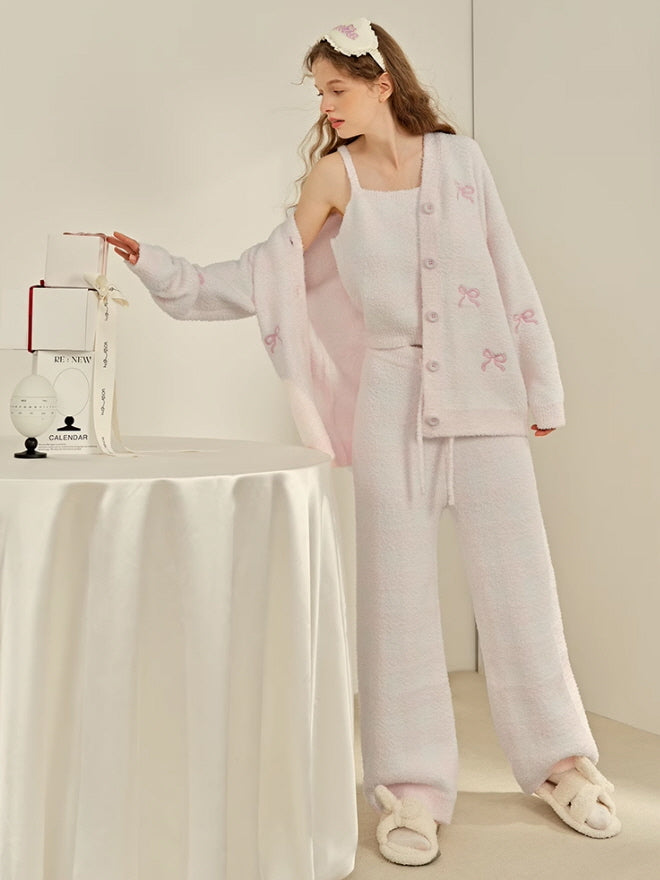 Pink Bow Checkered 3-Piece Loungewear Set