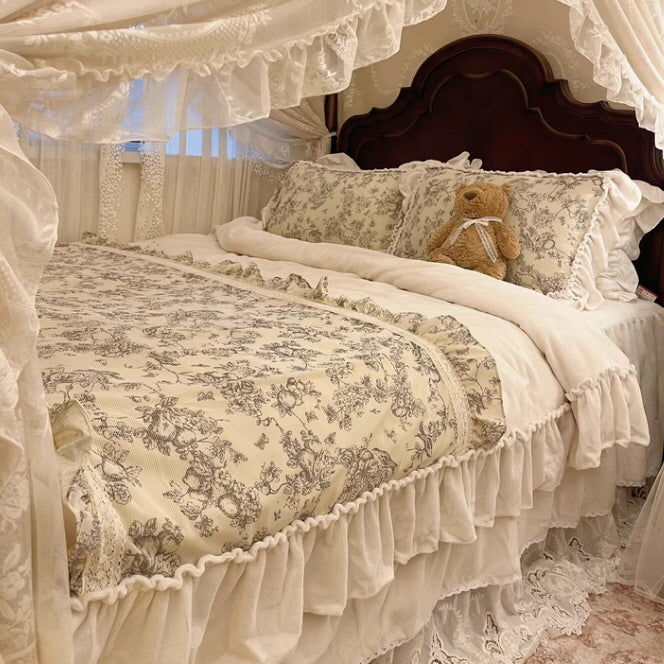 French Toile Velvet Bedding Set