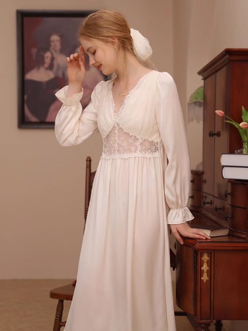 Ethereal Elegance White Lace Nightgown