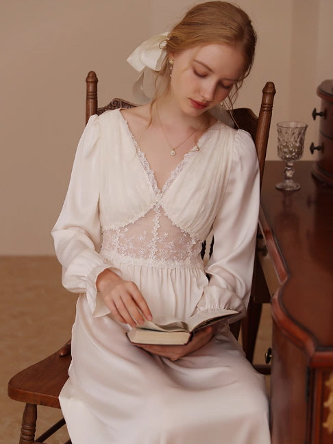 Ethereal Elegance White Lace Nightgown