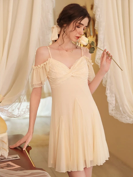 Whimsical Off-Shoulder Lace Nightgown