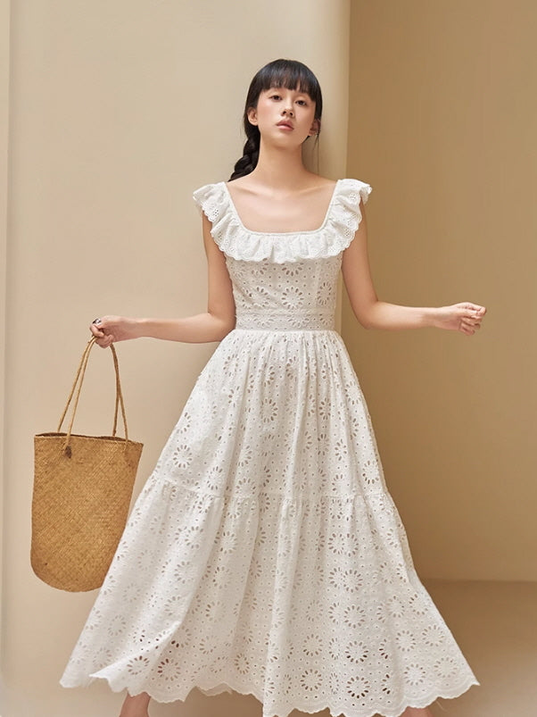 Romantic White Eyelet Lace Cotton Sundress