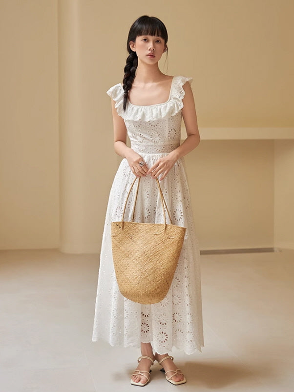 Romantic White Eyelet Lace Cotton Sundress