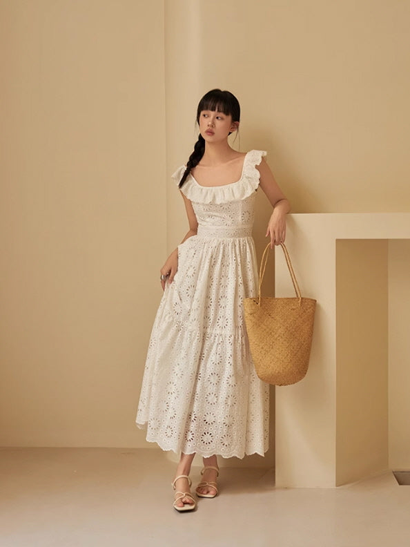 Romantic White Eyelet Lace Cotton Sundress