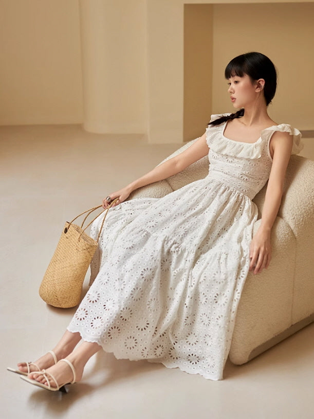 Romantic White Eyelet Lace Cotton Sundress