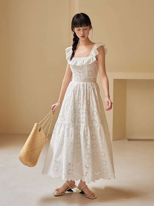 Romantic White Eyelet Lace Cotton Sundress