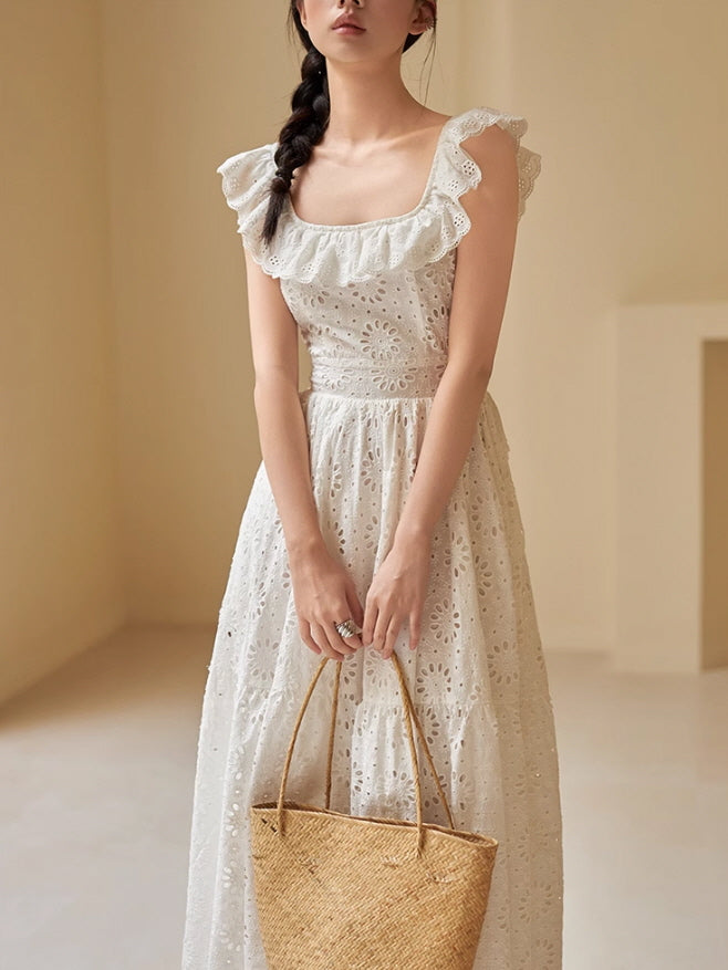 Romantic White Eyelet Lace Cotton Sundress