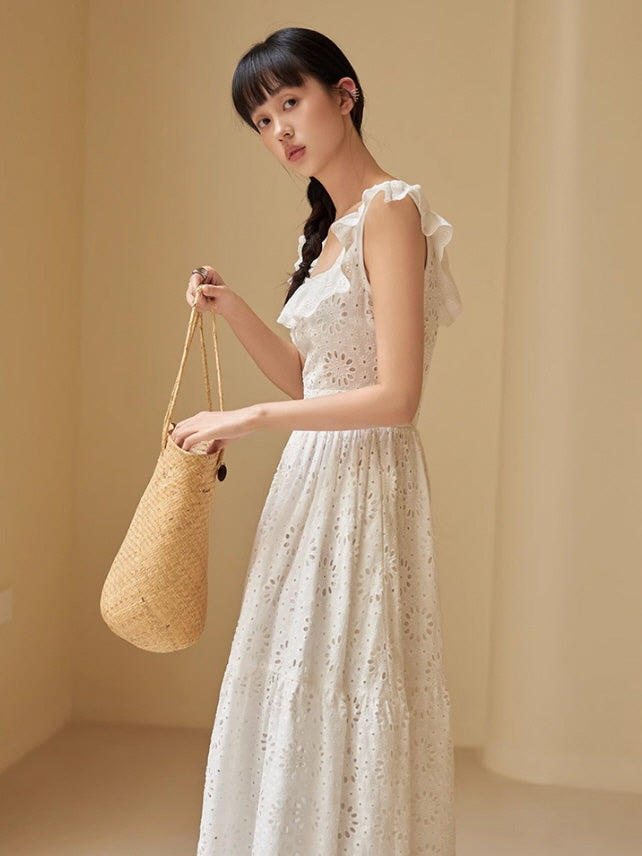 Romantic White Eyelet Lace Cotton Sundress