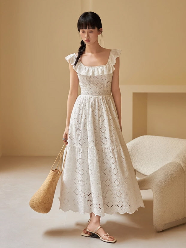 Romantic White Eyelet Lace Cotton Sundress