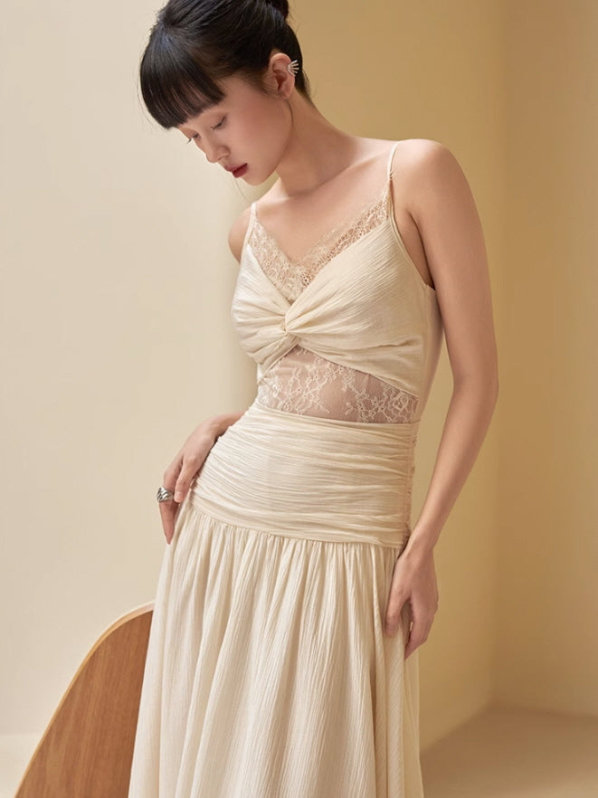 Ethereal Lace-Trimmed Lyocell Dress