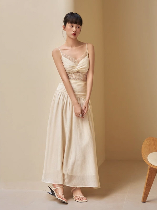 Ethereal Lace-Trimmed Lyocell Dress