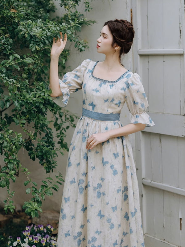 Light Blue Butterfly Floral Dress – Whimsical Fairytale Fantasy Outfit