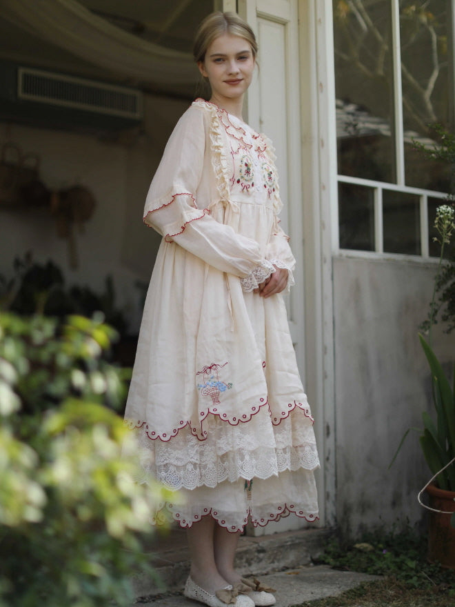 White Embroidered Puff Sleeve Dress Vintage Cottagecore Outfit White Embroidered Puff Sleeve Dress Vintage Cottagecore Outfit