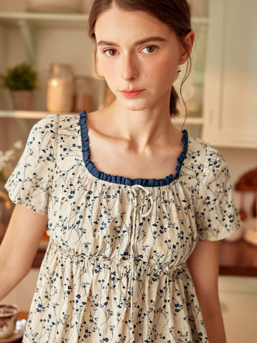 Vintage Floral Square Neck Nightdress