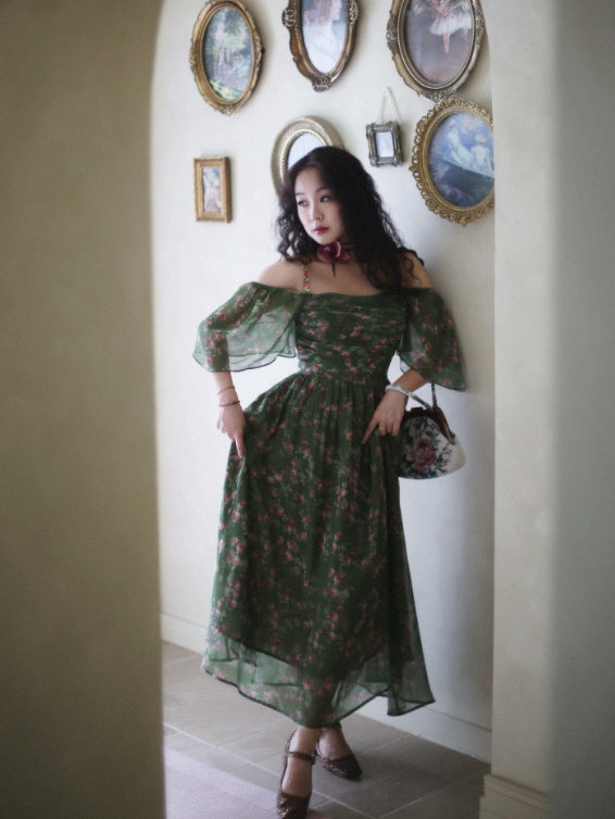 Enchanted Garden Green Floral Fairycore Dress