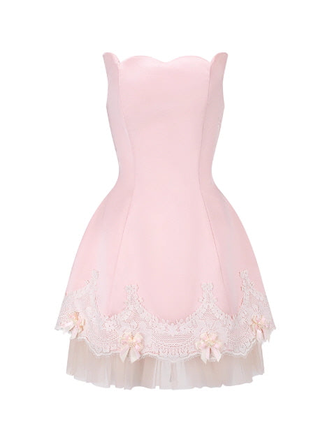 Blush Satin Bow Lace Mini Dress
