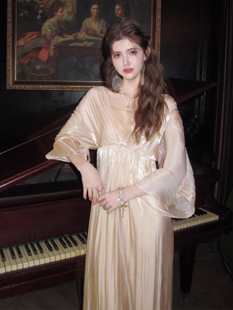Golden Goddess Satin Lace Dress