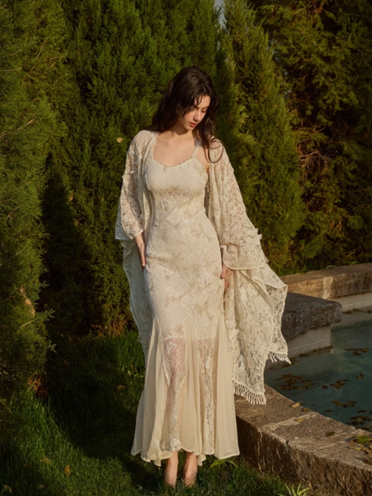 Butterfly Queen Gold Embroidered Lace Dress