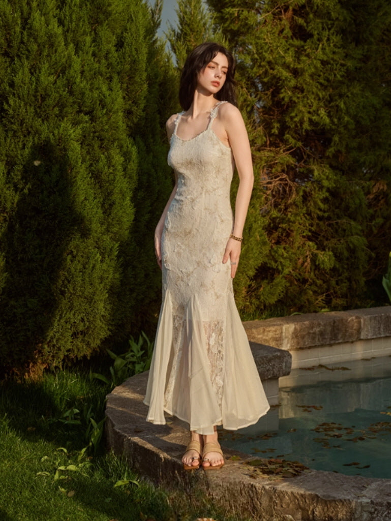 Butterfly Queen Gold Embroidered Lace Dress