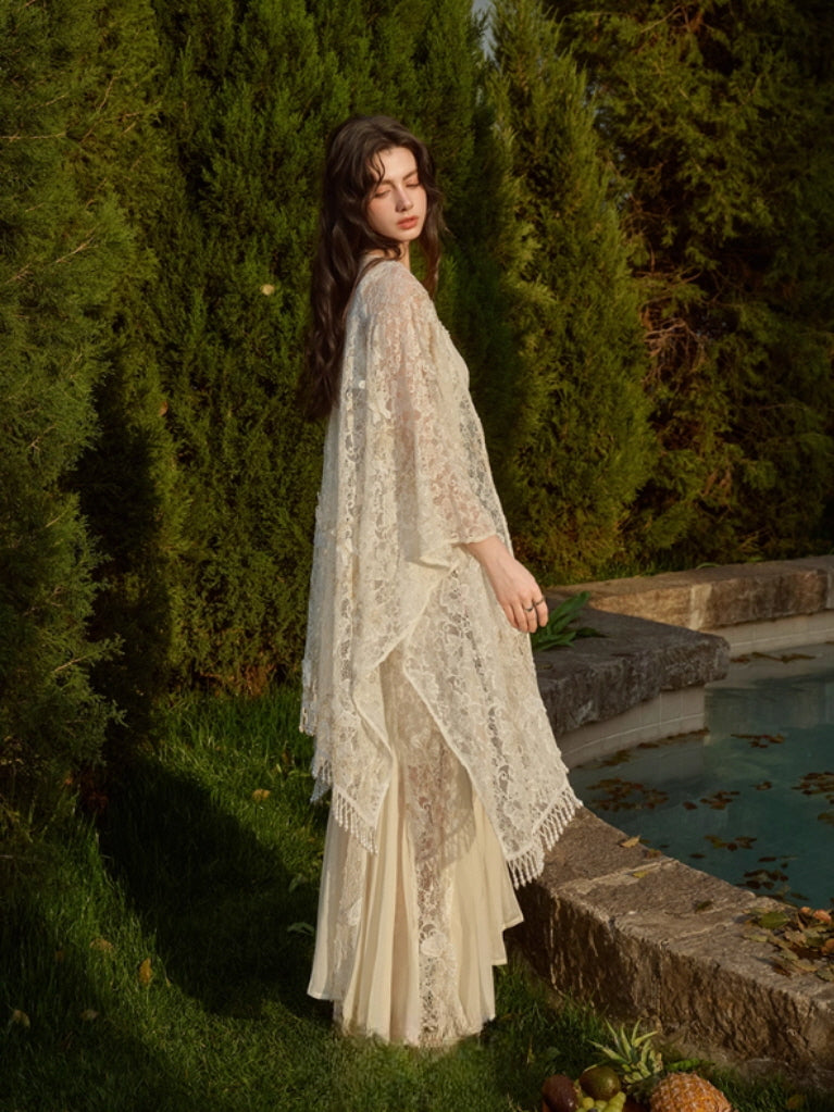 Butterfly Queen Gold Embroidered Lace Dress