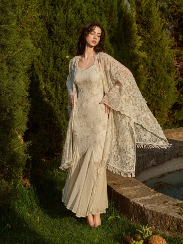 Butterfly Queen Gold Embroidered Lace Dress