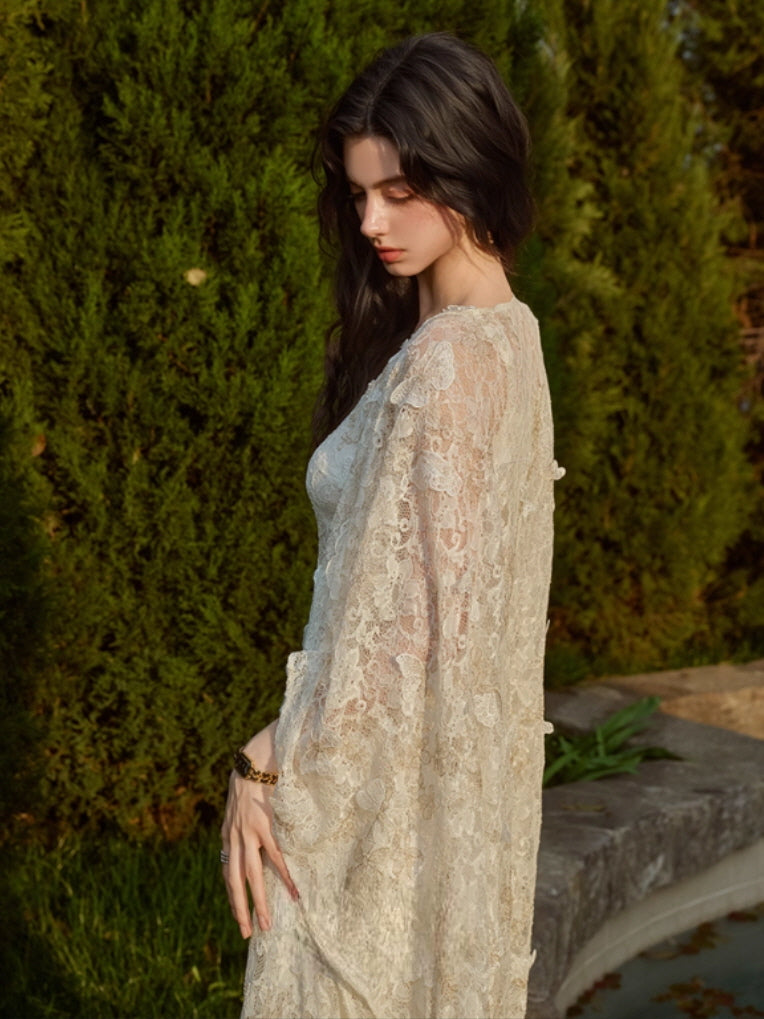 Butterfly Queen Gold Embroidered Lace Dress
