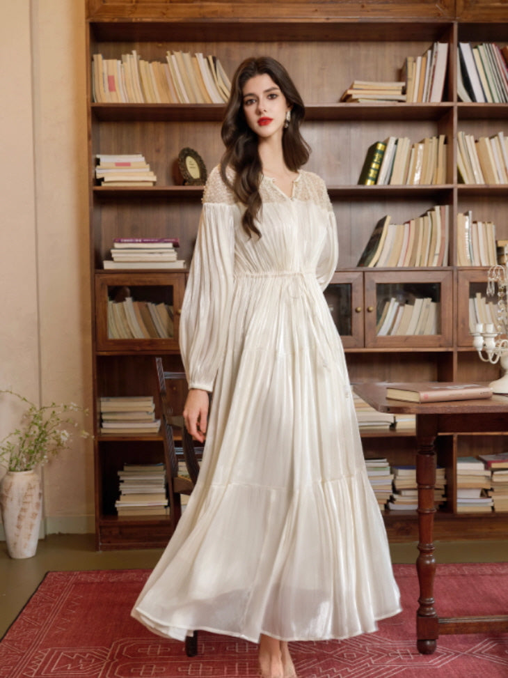 Romantic Lace Bodice Pleated Dress