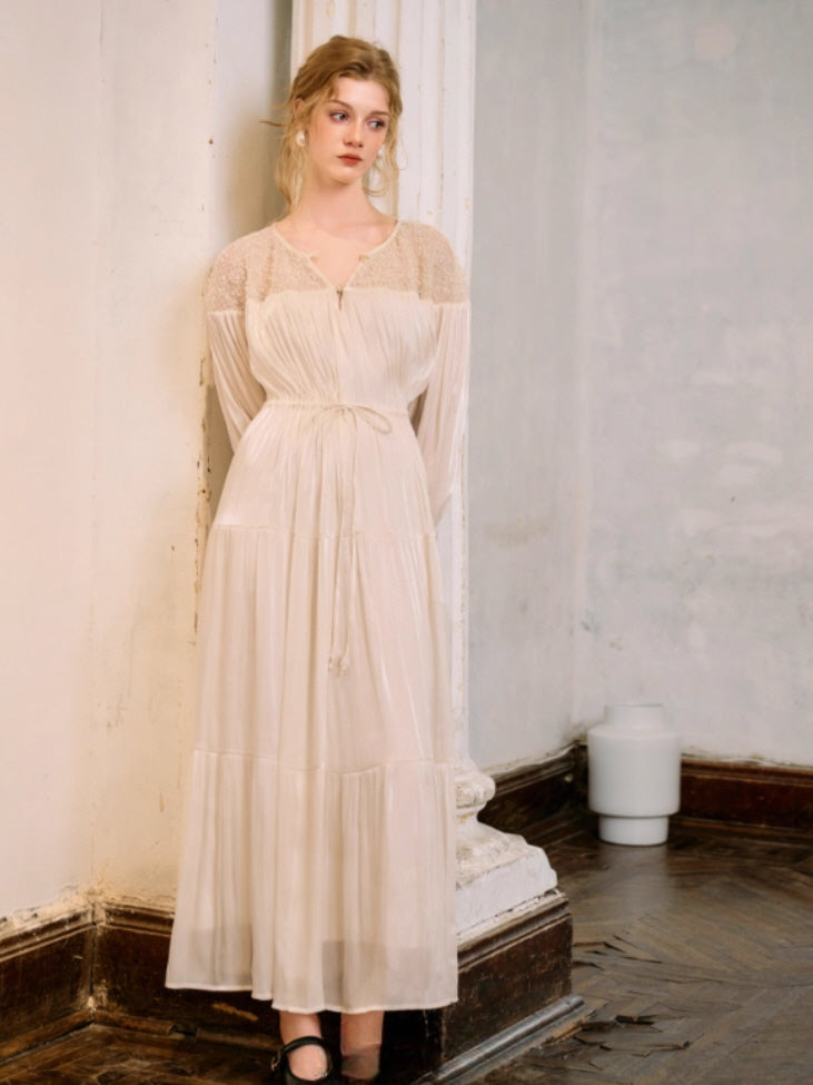 Romantic Lace Bodice Pleated Dress