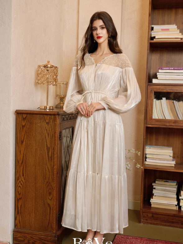 Romantic Lace Bodice Pleated Dress