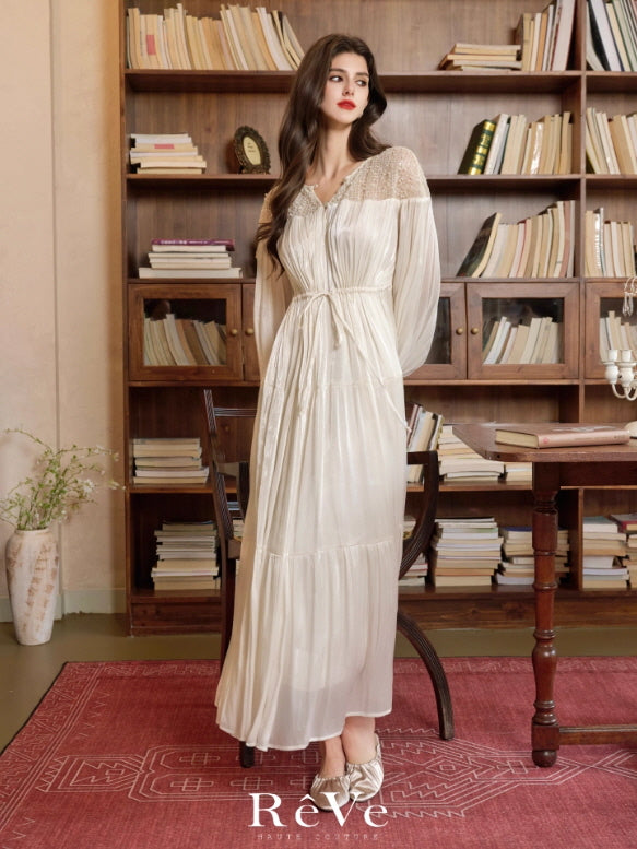 Romantic Lace Bodice Pleated Dress