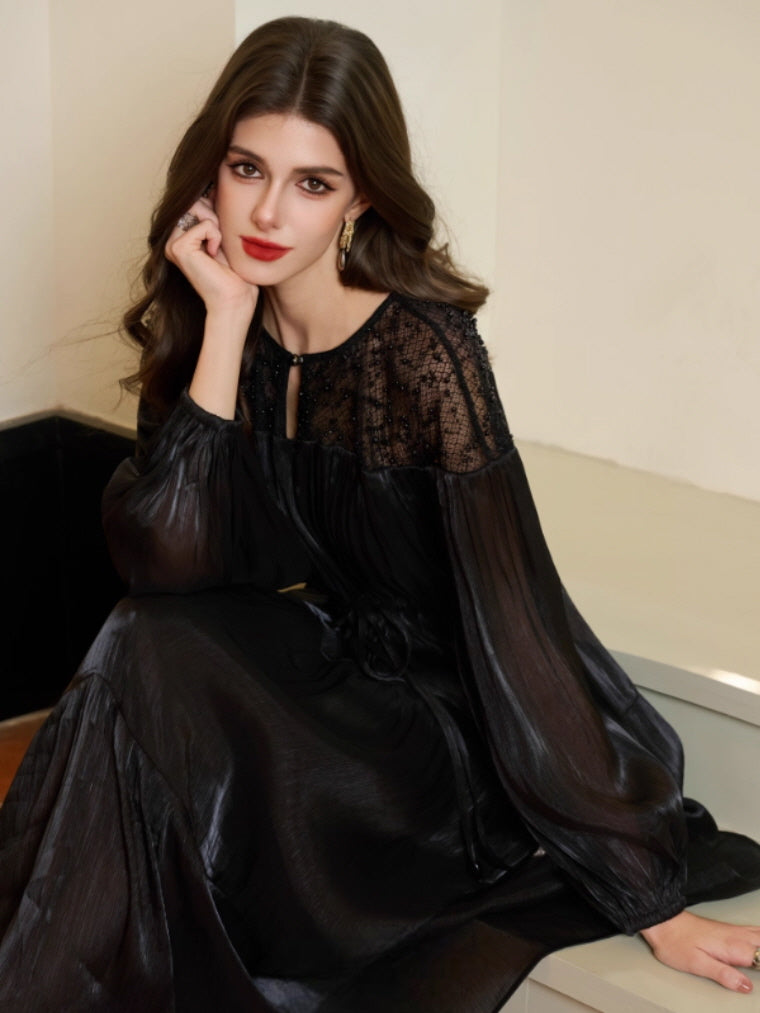 Romantic Lace Bodice Pleated Dress